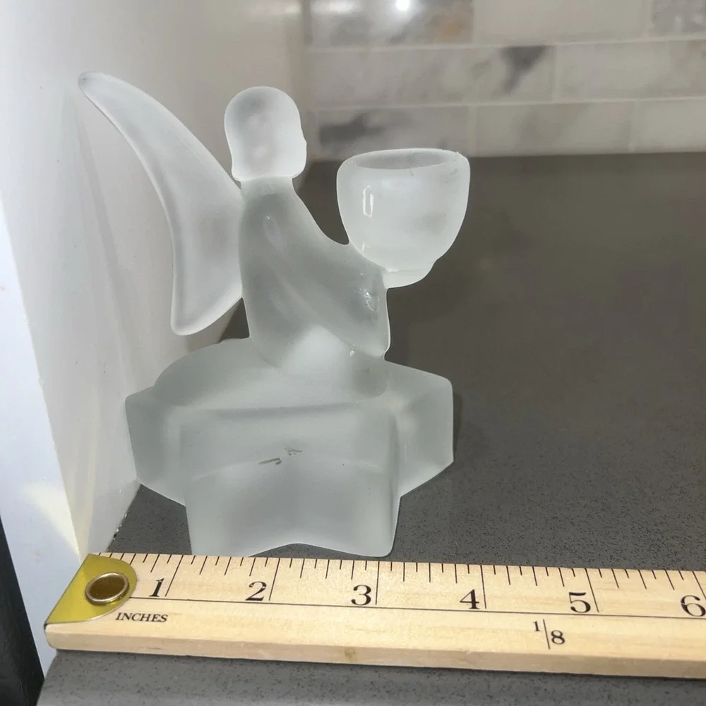 Vintage Frosted Glass Angel Candle Holder 4